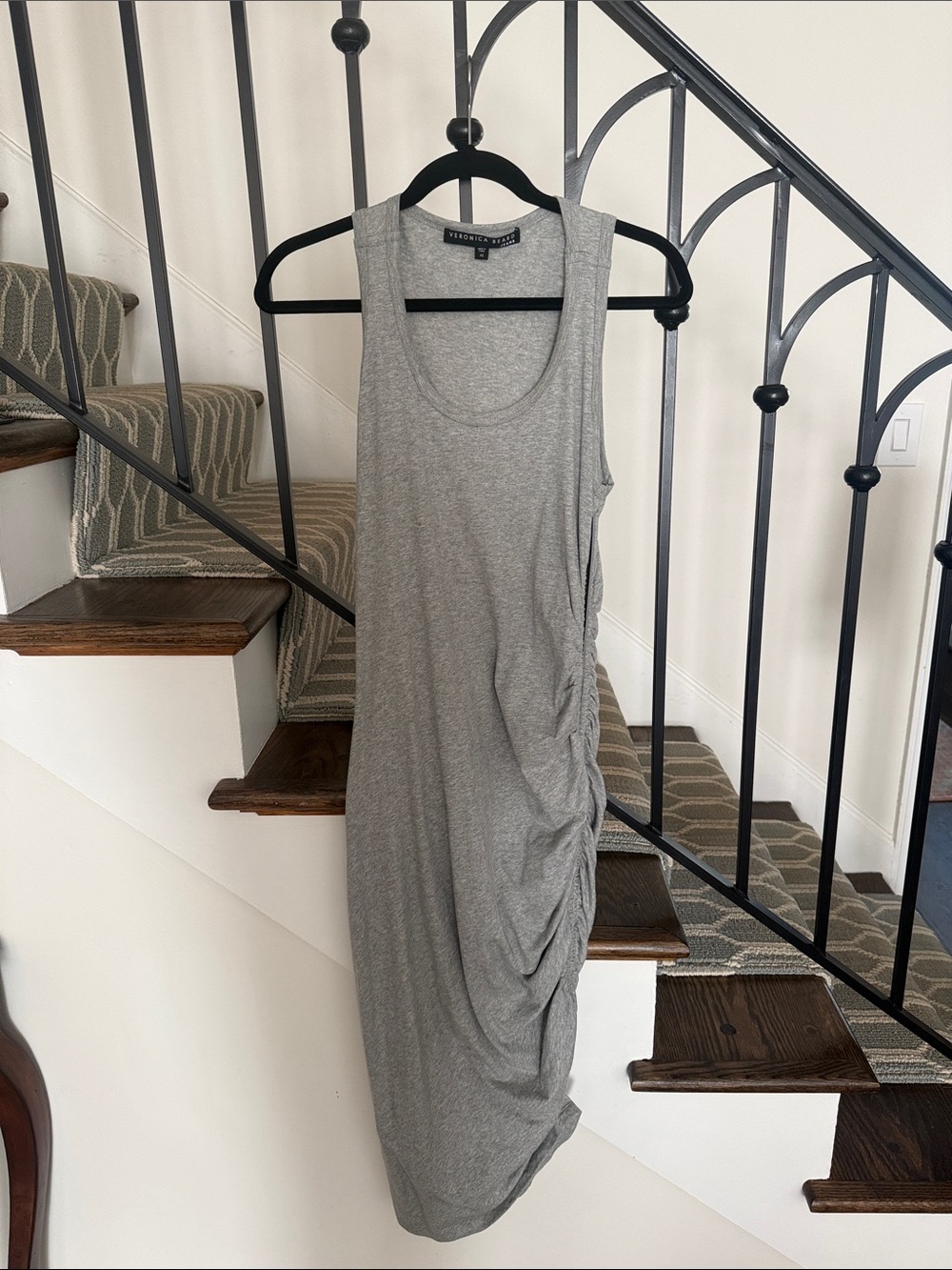 Veronica Beard Heather Gray Sleeveless Ruched Midi Dress